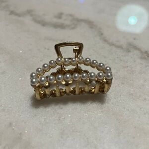 Mini Gold Pearl Accent Hair Claw Clip - Women Accessories